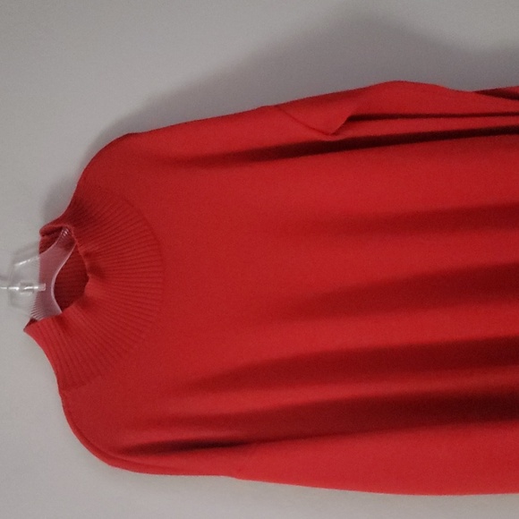 Eileen Fisher Mock Neck 100% Extra Fine Merino Wool Sweater Red Longer Oversized - Picture 6 of 16